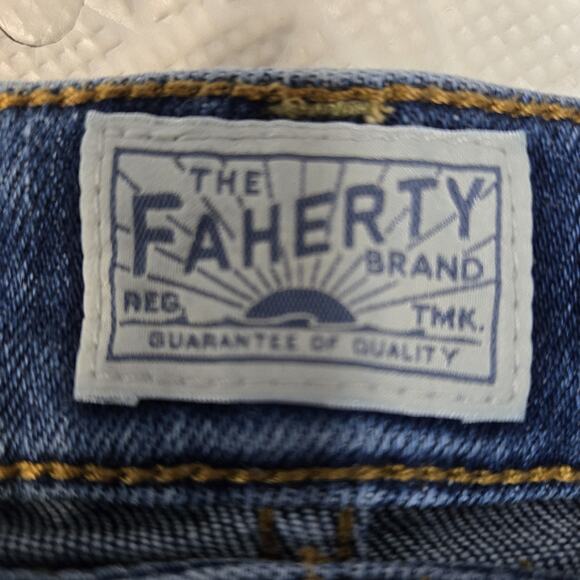 Faherty Jeans Womens 25 Straight Leg Distressed Organic Cotton Mid Rise Indigo - Picture 7 of 14